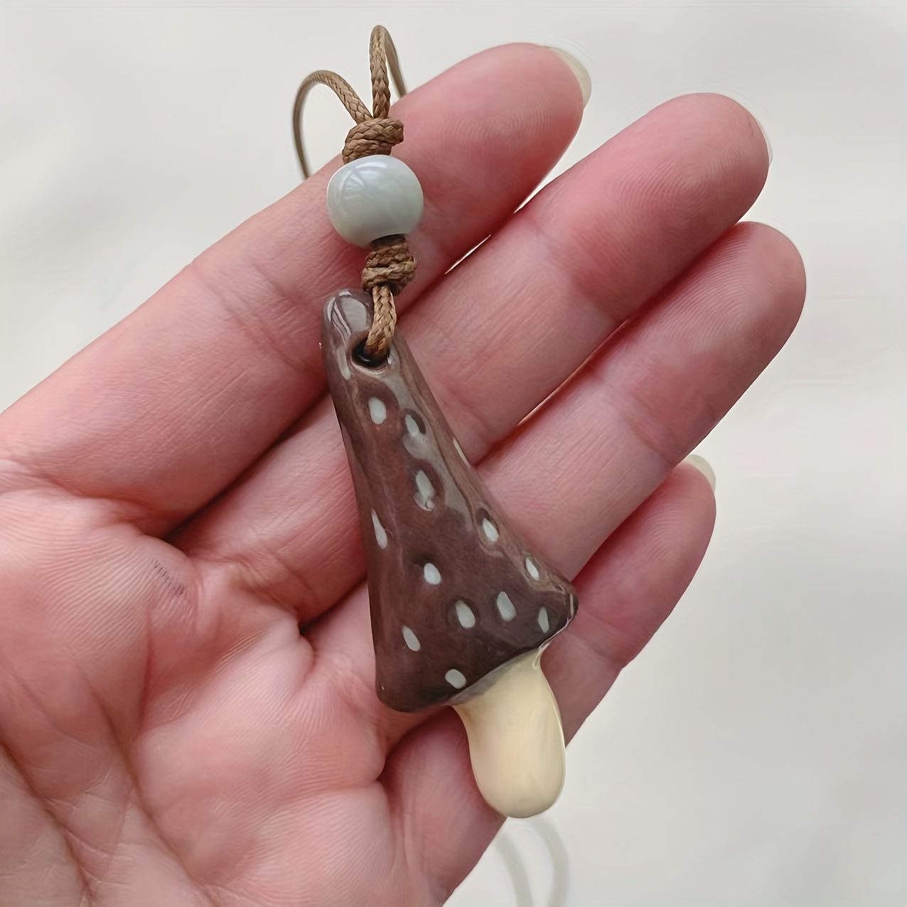 Jingdezhen Ceramic Mushroom Ethnic Art Style Pendant Necklace